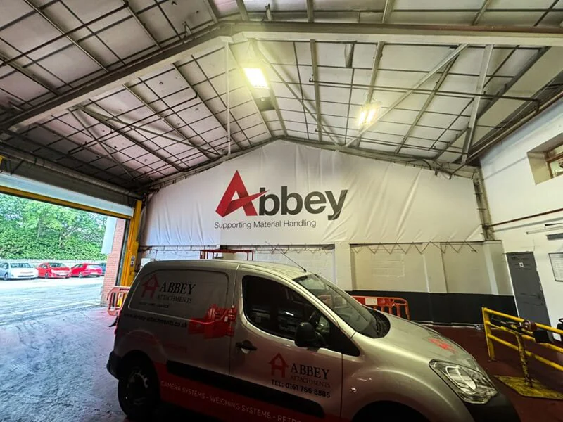 An image of the Abbey exterior banner signage.